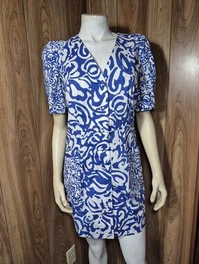 Tanya Taylor Blue White Button Down Dress Sz 2